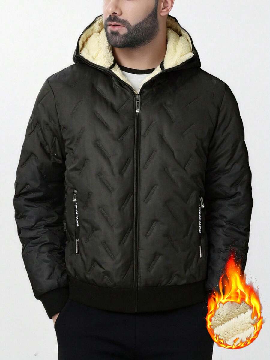 Men's Jacket, Thermal Lined Thick Hooded Coat, Casual Everyday Wear, Suitable For Vacation, Outdoor, Hiking, Running, Fitness,Winter - Black - View 1