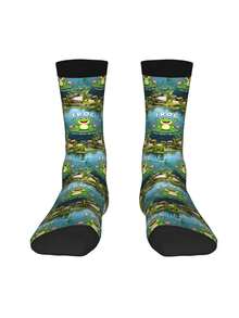 1 Pair FROG & FULLY RELLON GOD 4 For Men & Women 3D Digital Printed Athletic Socks, All Season Comfort For Fitness, Sports Travel & Casual Attire Matching Couple Gift For Birthdays, Weddings - 黑色 - 查看 2