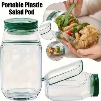 1PC 32 Oz Salad Jar - A Portable Salad Container With Side Opening And Seasoning Box, Perfect For Lunch, Dinner, Office, Outdoor And Party, Meal Preparation, Compact Design, Kitchen, Kitchen Accessories, Home Kitchen, Kitchen Supplies, Home Furnishings, Kitchen Utensils, Kitchen Gadgets