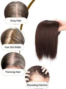 Topper 假发片隐形无缝长直发假发刘海夹头顶自然隐形替换片遮盖白发