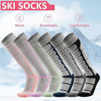 1 paire de chaussettes de ski d'hiver, chaussettes chaudes unisexes pour l'extérieur - chaussettes de randonnée épaisses pour la neige à coupe haute - respirantes, durables et chaudes