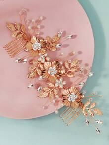 1 pieza Diadema de aleación de hierro vintage de doble diente, adecuada para todas las estaciones, accesorio de cabello de boda estilo europeo