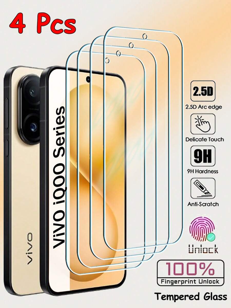 4片装钢化玻璃膜，兼容VIVO V50 V40 V30 Lite SE X300 X200 S30 Pro Mini SE Y500 Y400 Y300 Y200 Y39 Y29 Y19 Y58 Y38 Y37 Y28 Y36 IQOO Neo Z 11 10 9 8 7 Pro 15 13 12 11 Z10 Z9 Turbo + Turbo+ 全覆盖钢化玻璃膜，支持超声波指纹解锁 - 無色 - 查看 1