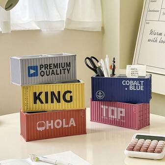 1 pieza Caja de almacenamiento modelo de contenedor de imitación creativa, adecuada para almacenar bolígrafos, tijeras, herramientas en el escritorio, decoración de hogar y oficina - Regalo de inauguración de casa