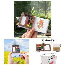 Watercolor Paint Set Travel Watercolor Set Pocket Artist Watercolor Travel Set With Watercolor Palette, Watercolor Brushes, 12 Colors, Watercolor Sketchbook Artists Painters StudentsWood - Wood + 15 Grids - View 1