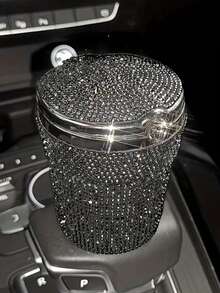 1pc Car Accessories Studded Car Ashtray Fashion Led Lamp Multifunctional Car Creative Car Ashtray For Men And Women/Luxury Rhinestone Ashtray, With Cover, Portable Ashtray-Free Hot Drilling Car Ashtray/Applicable Holiday Gifts - Multicolor - View 13
