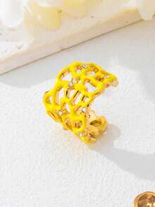 1pc Fashionable Versatile Metal Inlaid Glass Rhinestone Hollow Colored Coral Ring, Suitable For Women's Party Wear - Single Ring - View 10
