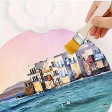 6支装尼龙画笔，短木柄 - 适用于油画棒、丙烯颜料和墙绘 - 耐用美术用品，适合学生和DIY项目，美术用品 | 短柄画笔 | 耐用画笔，绘画画笔，迷你画笔，娃娃屋，水彩画笔，油画棒 - 彩色 - 查看 2