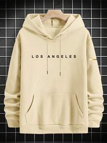 Krometka 男士秋冬极简黑色连帽卫衣 | 洛杉矶风情 - 杏色 - 查看 5