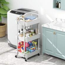 3-Tier Rolling Storage Cart With Drawer, Hooks & Baskets, Multi-Functional Utility Organizer Trolley For Office, Bedroom, Bathroom, Craft Room – Mobile Shelf With Wheels For Easy Storage - Trắng (phiên bản không có ngăn kéo) - Xem 6