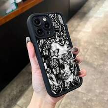 Étui de téléphone avec motif crâne compatible avec iPhone 17, 16, 15, 14, 13, 12, 11, Pro, Max, Plus, X, XS, SE4, E, Mini. Étui à bordure épaisse noire. Étui compatible avec iPhone 17, 17 Pro, 17 Pro Max - Z6 - Voir 7