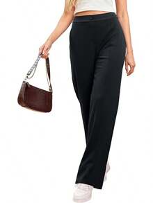 Women's Wide Leg Dress Pants Stretch High Waisted Work Pants Business Casual Slacks With Pockets - màu đen - Xem 2