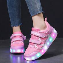 LED Multi-Color Flashing Inline Skates For Teens Boys Girls, Rapid Skating Roller Skates, Detachable Casual Two-Wheel Roller Shoes - Pink - View 6