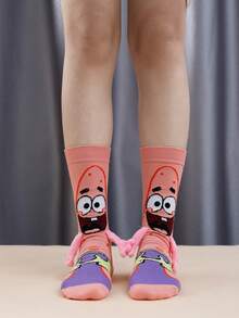 SpongeBob SquarePants 半双装磁性牵手卡通海星中筒袜，日系可爱男女通用休闲日常穿着舒适百搭袜子，情侣朋友皆宜 - 彩色 - 查看 5