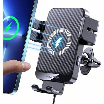 Wireless Car, 15W Fast Charging Auto - Clamping Car Phone Holder Wireless Vent Car Phone Mount IPhone17/16/15/14/13/12 Pro/12/11/X/8, S24/S23/S22/S21/S20