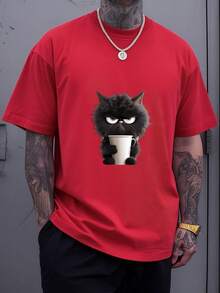 A Cat Gazing At The Horizon Symbolizes Calm, Mystery, And Inner Strength, Inspiring Confidence And Serenity With Every Step. This Men's T-Shirt Is Made Of 100% Soft And Comfortable Cotton, Perfect For Everyday Wear. - 紅色 - 查看 1