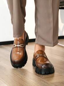 Men's Slip-On Loafers, Versatile Business Casual Shoes, Thick Sole Elevator Shoes, Slip-On For Commuting, Party, Banquet, Street Wear - Brown - View 2