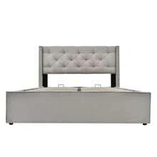 Upholstered Double Hydraulic Bed 140x200cm, Bed With Metal Mesh Frame, Modern Bed Frame With Storage, Cotton, Light Grey - LIGHT GREY + Cotton + 140cm*200cm - View 8