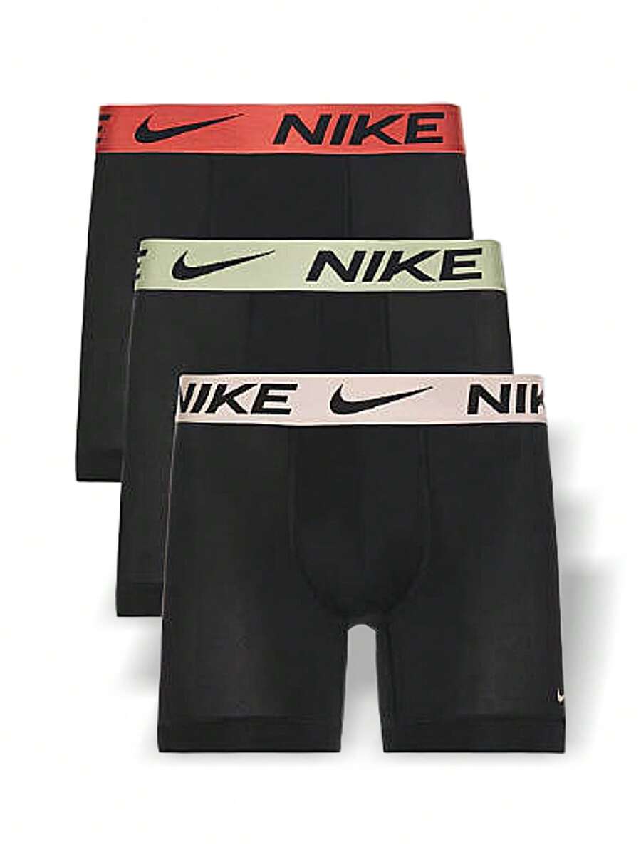 Nike 男士运动平角内裤 吸汗透气 弹性好 保暖 百搭 纯色 易洗 速干 运动户外跑步 瑜伽 日常上学 男士 黑色 绿色 红色 粉色 3条装 KE1157-861 - 黑色/綠色/紅色/粉紅色 - 查看 1