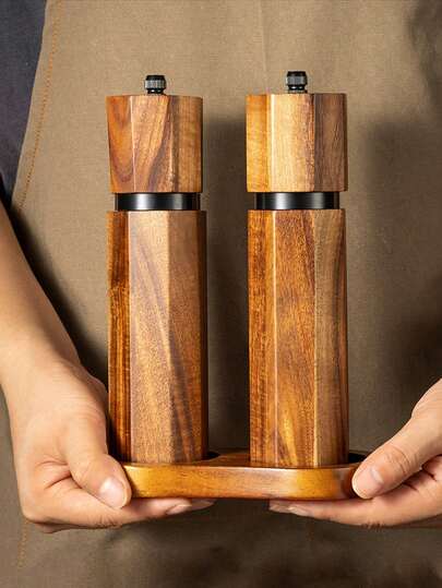1pc/2pcs/3pcs Acacia Wood Pepper Grinder With Black Underwire, Pepper Mill For Restaurant, BBQ, Fresh Ground Pepper & Salt
