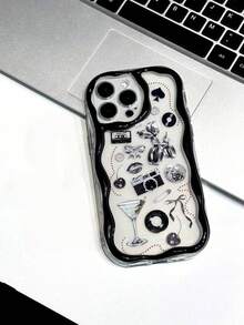 Retro-Inspired Black-Toned Floral Print Phone Case With Cream-Colored Trim Compatible With Apple 17/17Pro/17promax/16/15/11/12/13/14 Pro Max/Xs/Xr/11 Pro/11 Pro Max/12 Pro/12 Pro Max/13 Pro/13 Pro Max/7 Plus/14 Pro/14 Pro Max/14 Plus/8 Plus /Se2,Galaxy /S21 5G/S21 FE 5G/S21 Ultra 5G/ S22/S22 Ultra/S22+/S23 Ultra/S23/S23+/S24/S24+/S24 Ultra/S24FE /S25/S25+/S25 Ultra, X Iao Mi, Redmi Note, OPPO, Vivo, Honor - Clear - View 1