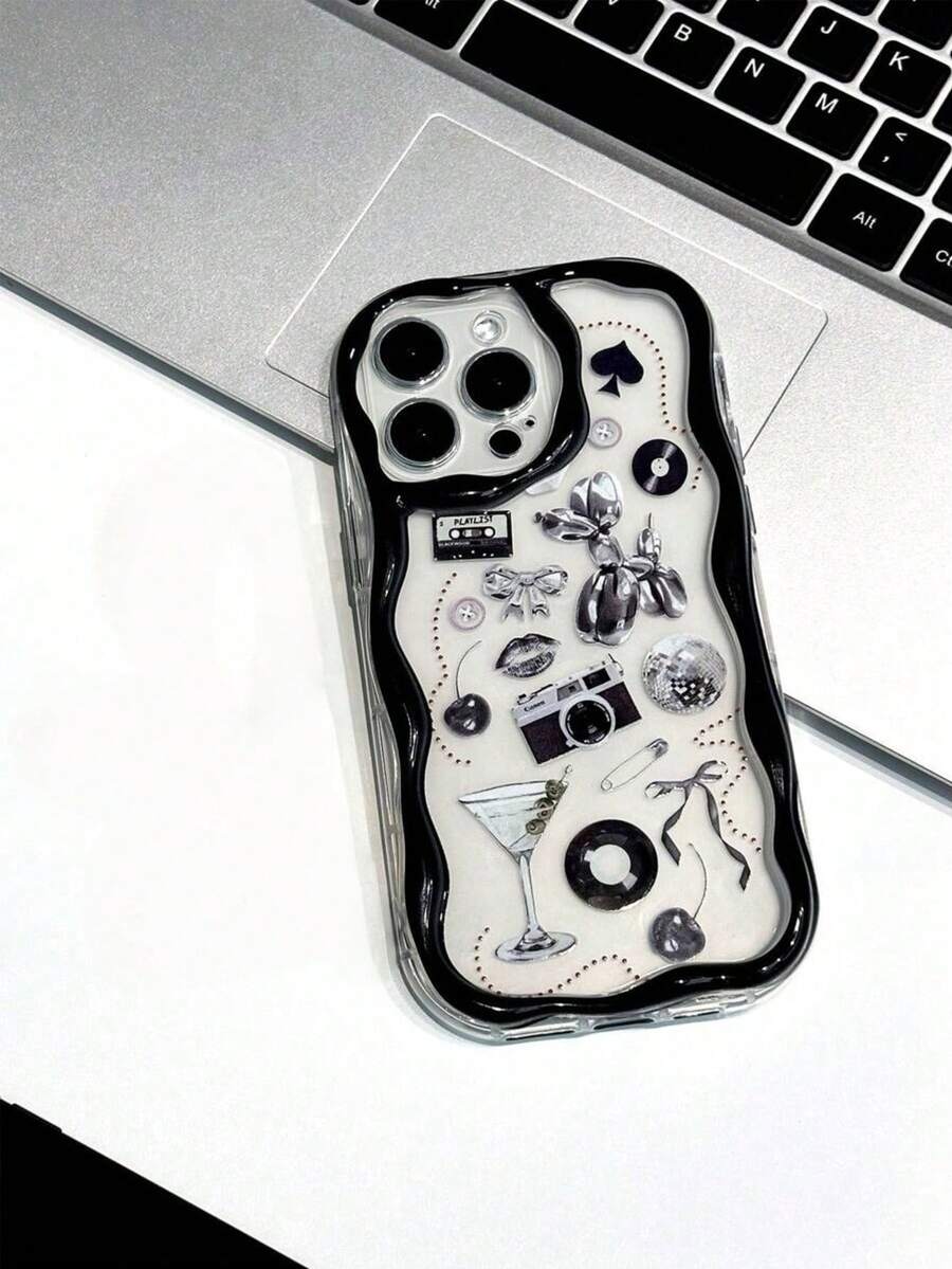 Retro-Inspired Black-Toned Floral Print Phone Case With Cream-Colored Trim Compatible With Apple 17/17Pro/17promax/16/15/11/12/13/14 Pro Max/Xs/Xr/11 Pro/11 Pro Max/12 Pro/12 Pro Max/13 Pro/13 Pro Max/7 Plus/14 Pro/14 Pro Max/14 Plus/8 Plus /Se2,Galaxy /S21 5G/S21 FE 5G/S21 Ultra 5G/ S22/S22 Ultra/S22+/S23 Ultra/S23/S23+/S24/S24+/S24 Ultra/S24FE /S25/S25+/S25 Ultra, X Iao Mi, Redmi Note, OPPO, Vivo, Honor - Clear - View 1