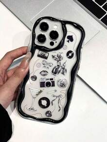 Retro-Inspired Black-Toned Floral Print Phone Case With Cream-Colored Trim Compatible With Apple 17/17Pro/17promax/16/15/11/12/13/14 Pro Max/Xs/Xr/11 Pro/11 Pro Max/12 Pro/12 Pro Max/13 Pro/13 Pro Max/7 Plus/14 Pro/14 Pro Max/14 Plus/8 Plus /Se2,Galaxy /S21 5G/S21 FE 5G/S21 Ultra 5G/ S22/S22 Ultra/S22+/S23 Ultra/S23/S23+/S24/S24+/S24 Ultra/S24FE /S25/S25+/S25 Ultra, X Iao Mi, Redmi Note, OPPO, Vivo, Honor - Clear - View 2