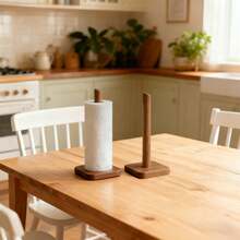 1pc Square Solid Wood Vertical Kitchen Paper Towel Holder Stand, Home Use Roll Paper Storage Rack, Napkin & Cling Film Organizer (Accessories Not Included)