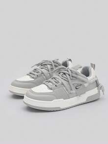 Lightweight & Breathable Low-Top Casual Chunky Sneakers, Versatile For Men - 白灰 - 查看 3