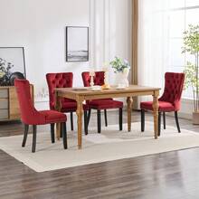 4 Piece Set Velvet Upholstered Dining Chairs, Wingback Side Chairs Button Tufted With Solid Wood Legs For Kitchen,Dining Room. - 酒紅色 - 查看 4