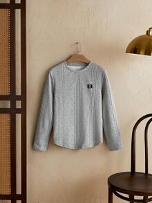 男士字母拼接细节T恤，秋季款 - 灰色 - 查看 3