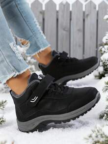 2026 Winter FuzzyChic Casual Sneakers, Unisex, Non-Slip, Waterproof, Wear-Resistant, Shock-Absorbing, Height-Increasing, All-Weather Warm Ankle Boots, Round Toe Design, Sporty Style, Perfect For Valentine's Day, Versatile Casual Shoes, A Must-Have For Sweet Girls And Tough Guys This Valentine's Day.Winter Wedding Fashion Snow Boots, Black Casual Shoes With A Vacation Vibe - 黑色 - 查看 7