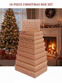 Set regalo di Natale da 10 pezzi, scatola regalo rettangolare piatta con coperchio in lamina d'oro, elegante scatola portaoggetti per gioielli per anelli, orecchini, bracciali, confezione regalo festiva e da collezione, scatole regalo di lusso per Babbo Natale, calze natalizie, omaggi per feste, regali per addio al nubilato, regali aziendali natalizi, confezione per piccole imprese pronta per il nastro, scatola decorativa riutilizzabile per decorazioni natalizie e confezioni regalo