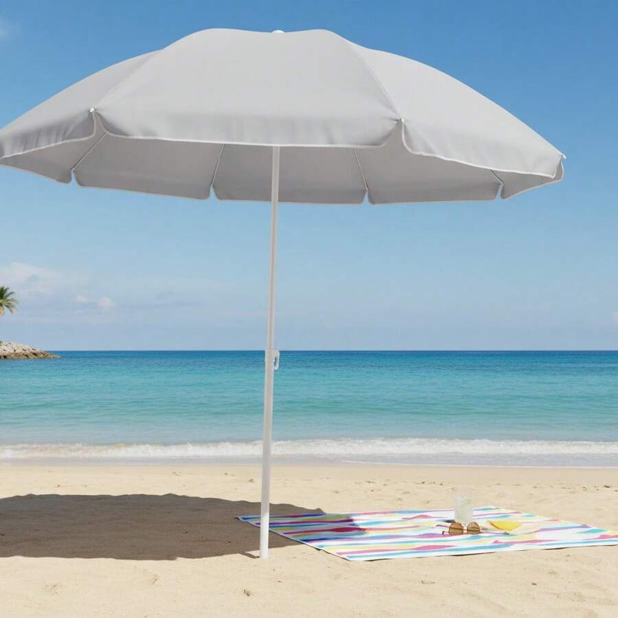 Sombrilla De Playa 2.4 Mts Díametro Con Funda Y Base 4 Patas - Blanco - Ver 1