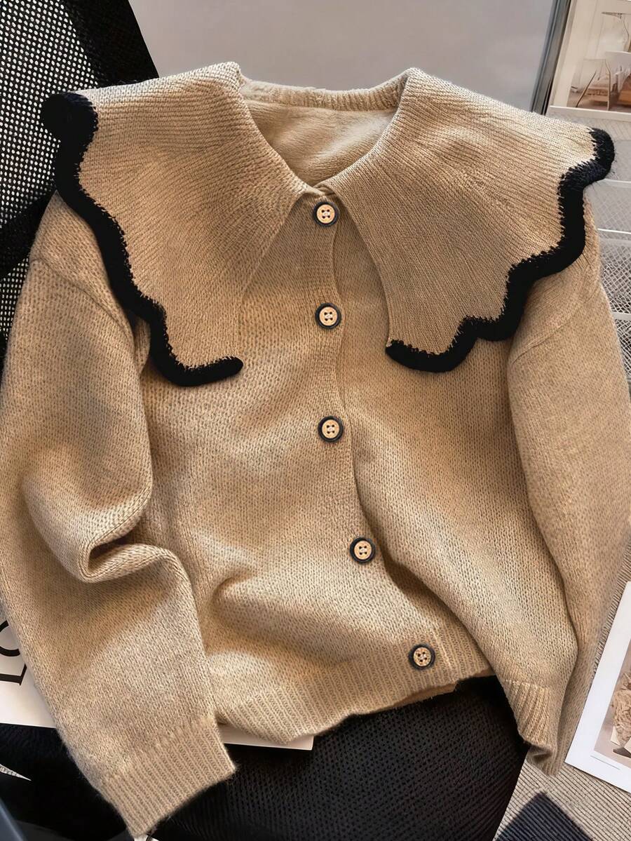 Women's Fashionable Casual Oversized Collar Cardigan, Versatile For Autumn/Winter