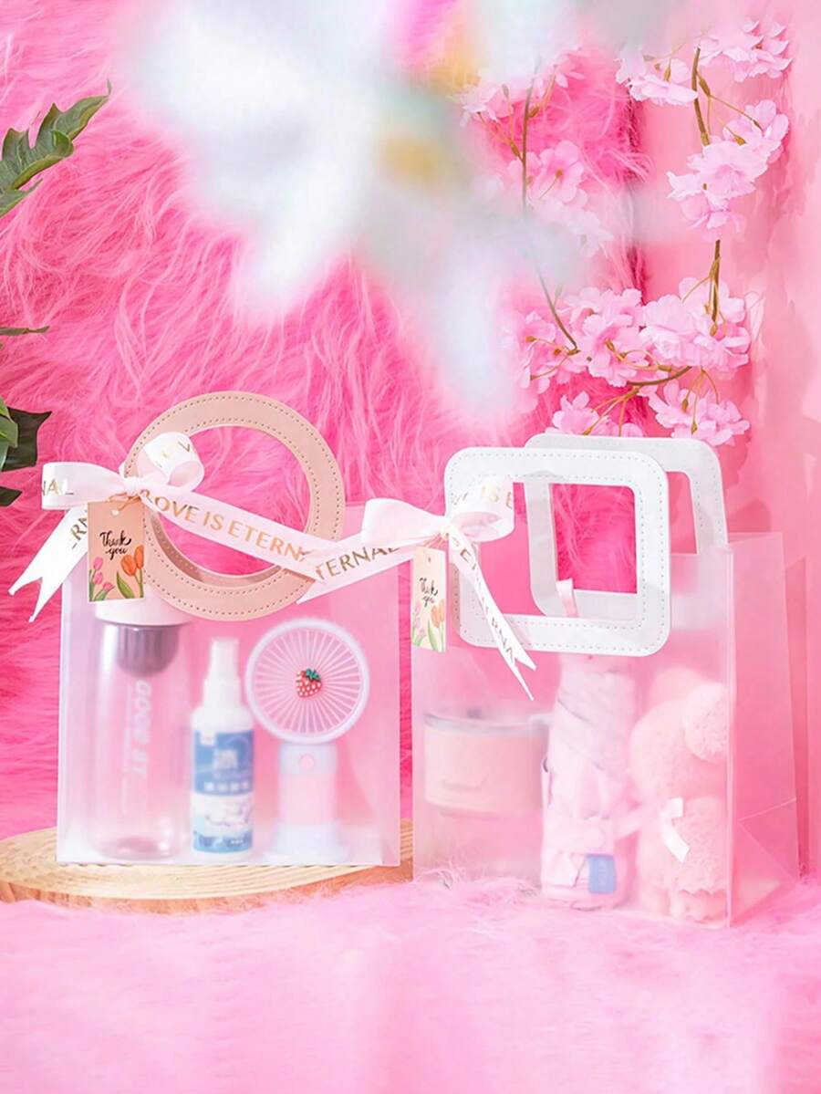 10个/套磨砂透明圆形手提袋，塑料皮革礼品袋，适用于生日、婚礼、情人节、糖果伴娘礼物、珠宝店购物袋、婚礼伴娘礼物，适合婚礼、生日、母亲节、教师节、情人节和其他场合。