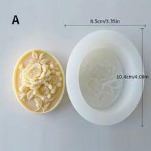 4 estilos de moldes de silicona ovalados con flores, duraderos y de fácil desmoldeo, moldes de velas con flores en relieve para velas/yeso/arte de resina - Decoración del hogar DIY, suministros para manualidades hechas a mano - Blanco - Ver 12