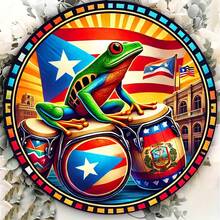 2D Flat, Puerto Rico And Drum Metal Wall Decoration - Tropical Latin Style Decoration With, Waterproof And Fade-Resistant Aluminum Round Sign, Suitable Home, Bars, Cafes, Courtyards - Puerto Rican Cultural Decoration (2), Tropical Wall Art, Cafe Decoration, Puerto Rican Theme, Home Decoration, Bar Owner, 2D Flat - 彩色 - 查看 4