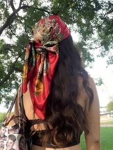 35 Inch (Approximately 88.9 Cm) Large Square Satin Headscarf -1 Piece Satin Headscarf Women's Silk Headscarf - 紅色 - 查看 4