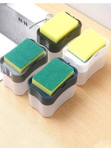 [Kitchen Cleaning Revolution] 1pc Easy Press-Type Kitchen Soap Dispenser, Made Of Durable Plastic, Includes Automatic Dispenser, Cleaning Cloth, Dish Brush, Contactless Press-Type Soap Dispenser And Storage Lid, Reusable Sponge - One-Button Automatic Dispensing, Dry And Wet Separation, Space Saving, Countertop Safety (Please Watch The Video Carefully For Usage Instructions) - Multicolor - View 6