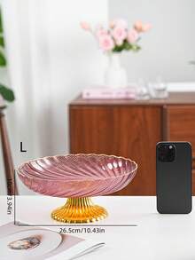 1pc Flower-Shaped High-Footed Tray With Gold Rim, PET Material, Durable And Reusable Fruit, Dessert, Snack, Bread, Cake Tray, Suitable For Various Festivals, Parties, Dinners, Living Room Tabletop Storage - Pink - View 14