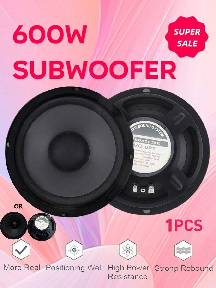 1个汽车改装音响喇叭，4/5/6英寸，600W，两分频全频汽车音响扬声器，重低音超薄改装扬声器