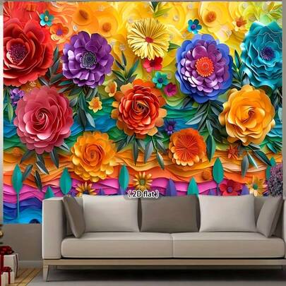 2D Flat Banner 1 Piece Of Flat Carnival Colorful Flower Party Banner Background Photo Decoration Background Wedding Photo Video Live And Decoration, Very Suitable For Home Decoration And Studio Props