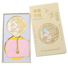 Gương cầm tay 3D kiểu Trung Quốc, gương trang điểm kim loại họa tiết hình bướm, hoa mỹ phẩm - Nhiều màu - Xem 7