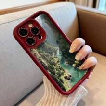 Cubierta de teléfono con borde negro diseño de paisaje montañoso con río verde para uso diario y viajes - Burdeos - Ver 6
