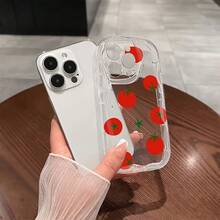 Tomato Polka Dot Phone Case Suitable For Apple  11/12/13/14/15,  16/15/14/13/12/11 Pro Max XS/XR/X/7/8/Plus - Shockproof Soft TPU Back Cover ~ Three-Dimensional Wave-Transparent-Rolling Tomato 519WC,Suitable For  17 Air - 無色 - 查看 3