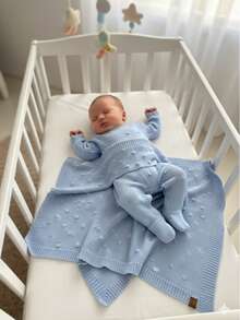 Baby Boy/Girl Knitted  And Blanket Set For Newborn/Infant Hospital Outfit - Màu xanh nhạt - Xem 2