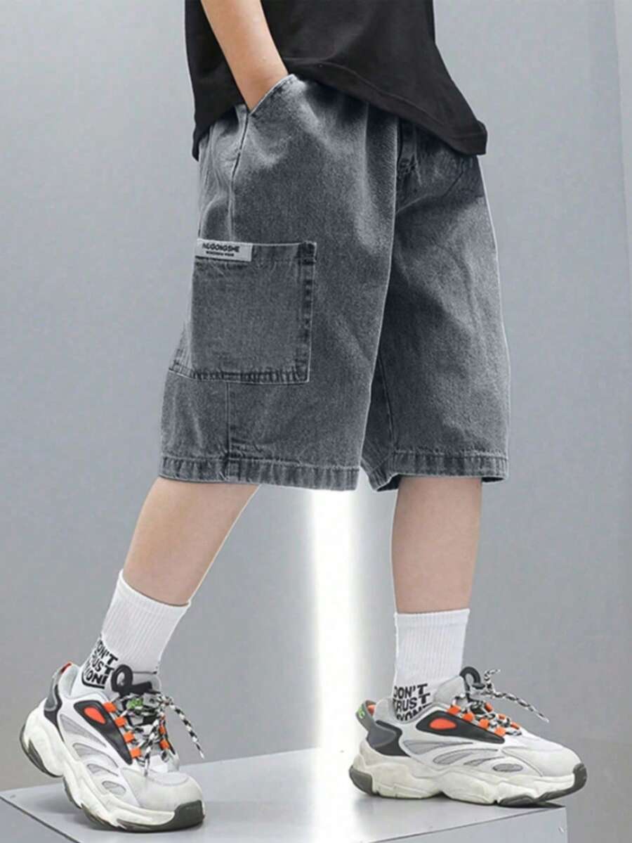 1pc Boys' Casual Loose Denim Shorts, Summer - Grey - View 1