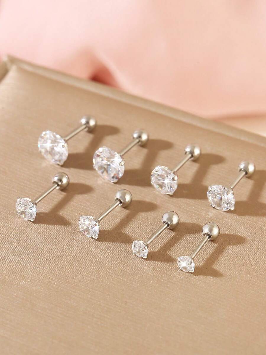 8pcs/Set Minimalist Copper Screw Stud Earrings Set, Fashionable Ear Cuff Earrings Gift For Women - Round - View 1
