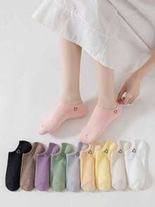 1 Pair/10 Pairs Of Spring And Summer Candy Colored Dopamine Outfits, Y2K Outfits, Heart-Shaped Patterns, Sweet And Fashion, Valentine's Day Outfits, Essential For Girls' Daily Sports On Campus, Soft And Skin Friendly, Comfortable, Breathable, Sweat Absorbing, Odor Proof, Antibacterial, Low Vamp, Invisible And Non Slip, With Women's Love Socks - Multicolor - View 3